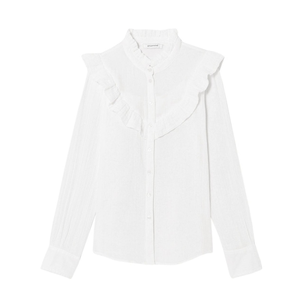 Promod Ivory Ruffle Detail Button Down Shirt